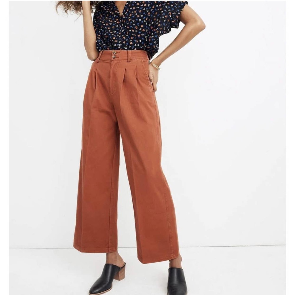 Madewell Pants Womens 2 Rust Brown Wide Leg Pleated Casual High Rise Stretch